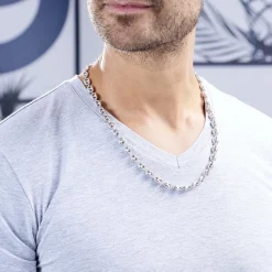 Histoire d'Or Collier Carrus Maille Grain De Cafe Argent Blanc