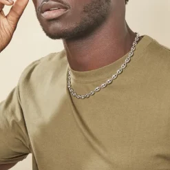 Histoire d'Or Collier Carrus Maille Grain De Cafe Argent Blanc