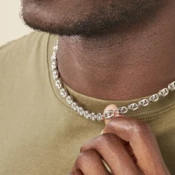 Histoire d'Or Collier Carrus Maille Grain De Cafe Argent Blanc