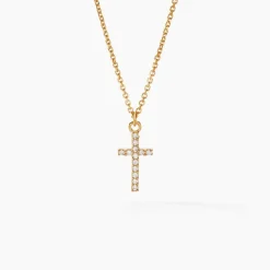 Collier Cobeia Croix Maille Forçat Or Jaune Oxyde De Zirconium-Histoire d'Or Sale