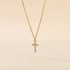 Collier Cobeia Croix Maille Forçat Or Jaune Oxyde De Zirconium-Histoire d'Or Sale