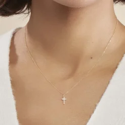 Collier Cobeia Croix Maille Forçat Or Jaune Oxyde De Zirconium-Histoire d'Or Sale