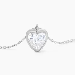 Collier Coeur Serti Clos Or Blanc Oxyde De Zirconium-Histoire d'Or Hot