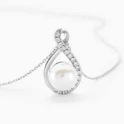 Histoire d'Or Collier Davy Or Blanc Perle De Culture Oxyde