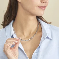 Histoire d'Or Collier Jeremi Maille Alternee 1/3 Et Plaquettes Argent Blanc