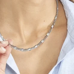 Histoire d'Or Collier Jeremi Maille Alternee 1/3 Et Plaquettes Argent Blanc