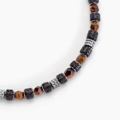 Collier Bengale Acier Argenté Oeil De Tigre Pierre De Lave-JOURDAN Sale