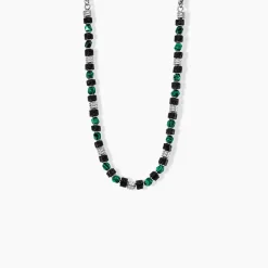 Collier Bengale Acier Argenté Malachite Pierre De Lave-JOURDAN Hot