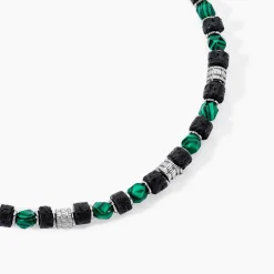 Collier Bengale Acier Argenté Malachite Pierre De Lave-JOURDAN Hot