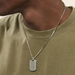 Histoire d'Or Collier Quadrillage Acier Blanc