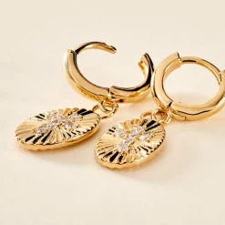 Histoire d'Or Créoles Embrasement Plaqué Or Jaune Oxyde De Zirconium