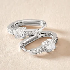 Histoire d'Or Créoles Francene Argent Blanc Oxyde De Zirconium