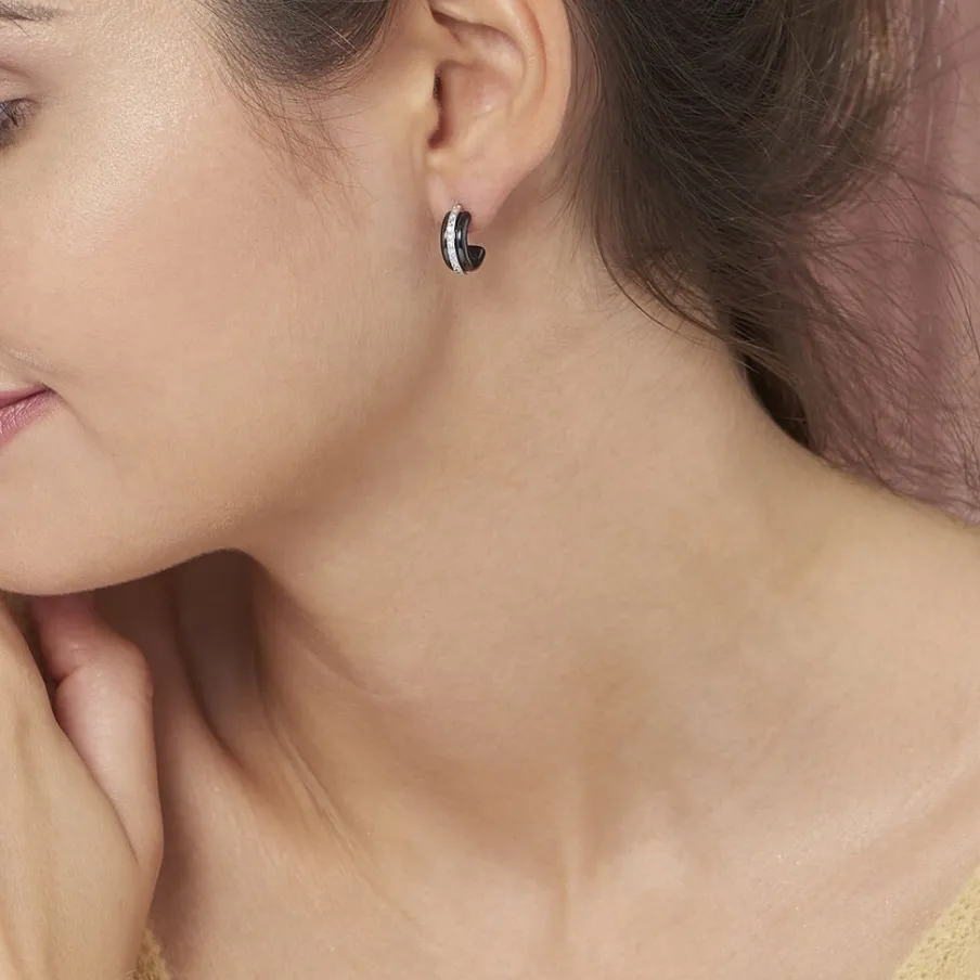 Histoire d'Or Créoles Noci Demi Cercle Argent Blanc Céramique Et Oxyde De Zirconium