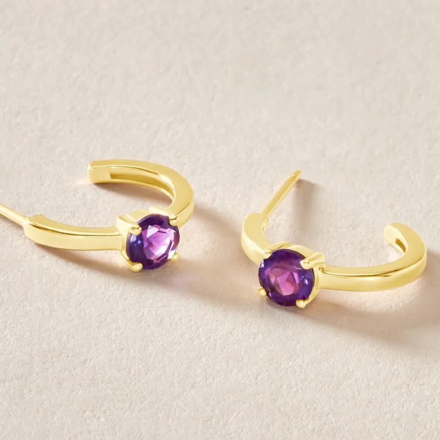 Histoire d'Or Créoles Nottingham Or Jaune Améthyste