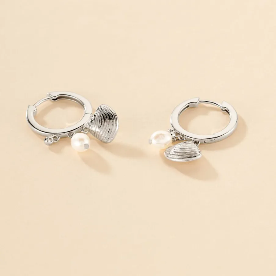 Histoire d'Or Créoles Shehla Argent Blanc Perle De Culture Oxyde De Zirconium