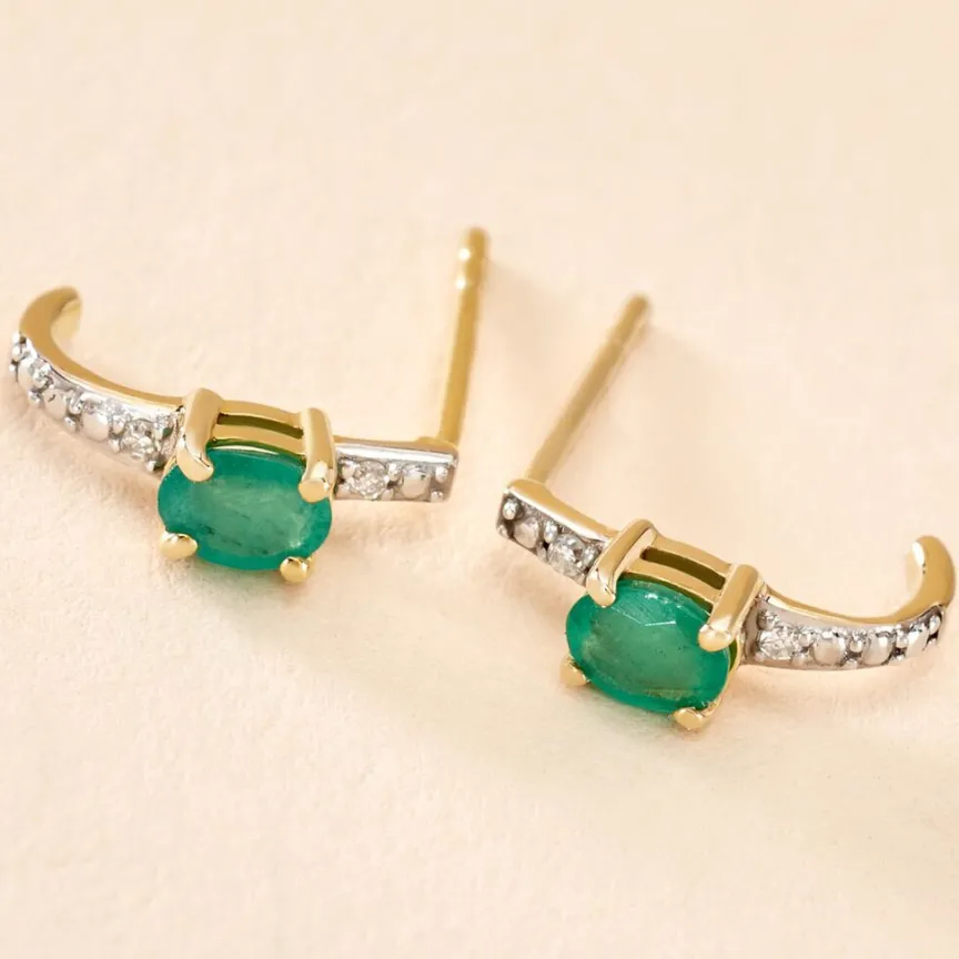 Demi Créoles Barrett Or Jaune Emeraude Diamant-Histoire d'Or Discount