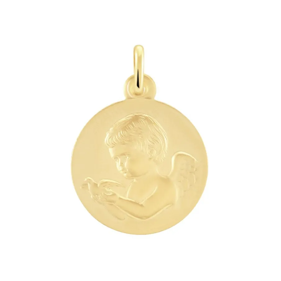 Histoire d'Or Medaille Or Jaune Ange Et Oiseau