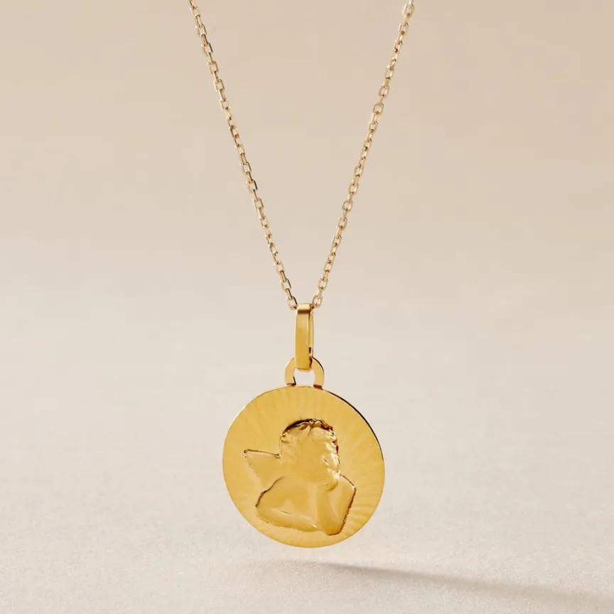 Pendentif Ange Rond Effet Diamante Or Jaune-Histoire d'Or Outlet