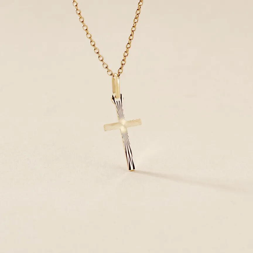 Pendentif Bathilde Croix Striee Or Jaune-Histoire d'Or Hot