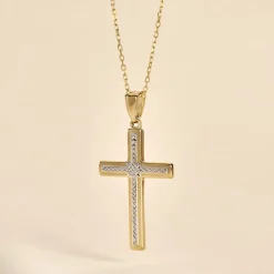 Histoire d'Or Pendentif Benny Croix Ciselee Or Bicolore