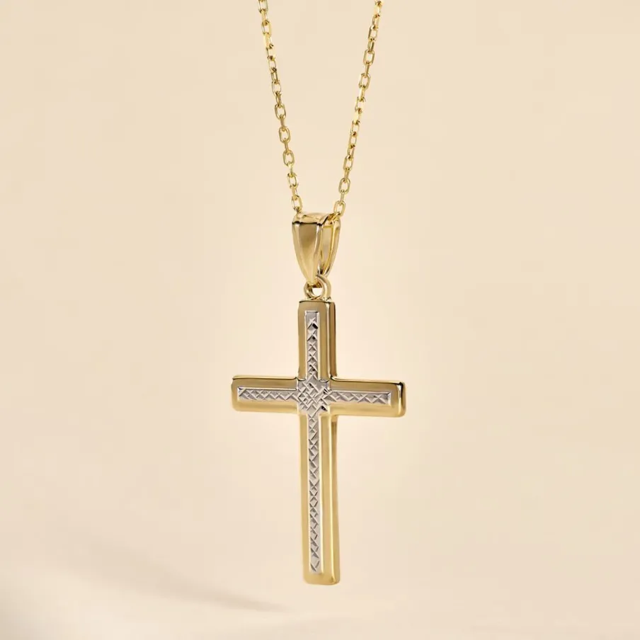 Histoire d'Or Pendentif Benny Croix Ciselee Or Bicolore