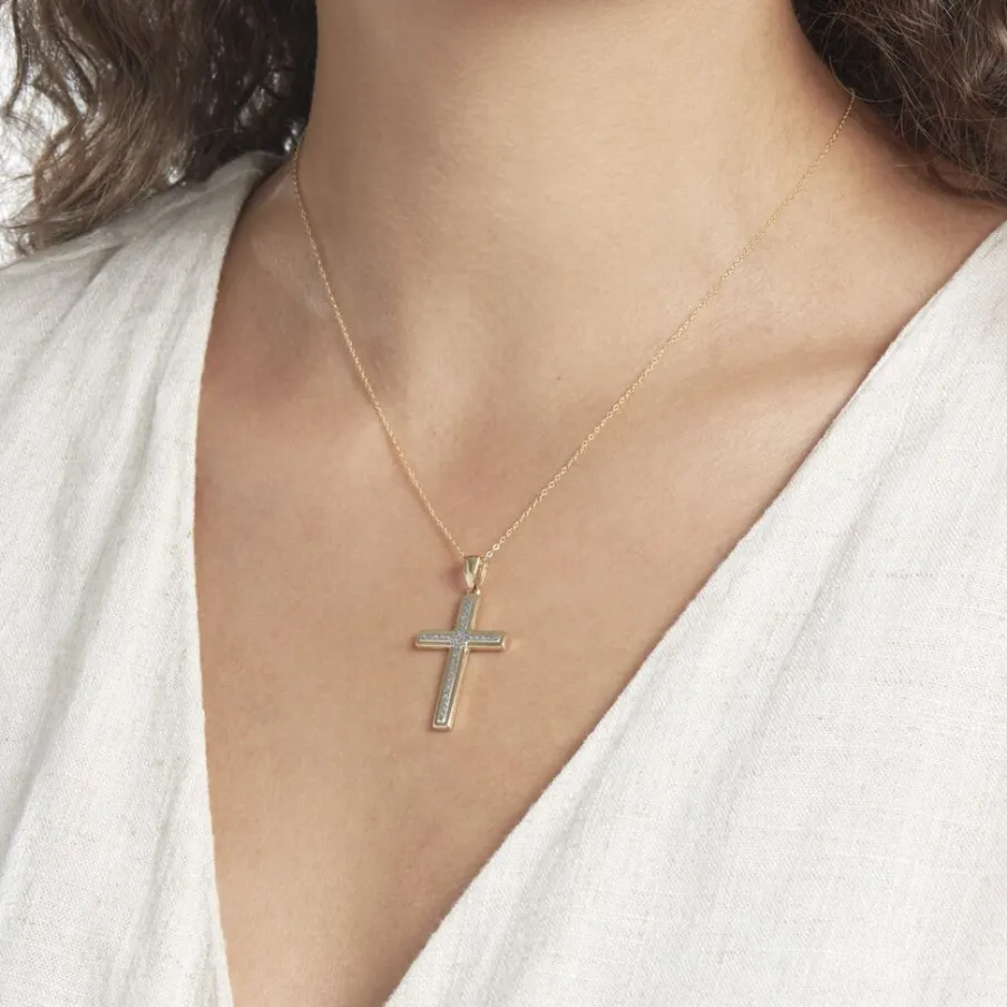 Histoire d'Or Pendentif Benny Croix Ciselee Or Bicolore