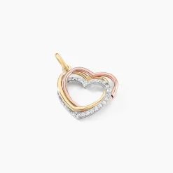 Pendentif Coeur Penche Double Or Tricolore Oxyde De Zirconium-Histoire d'Or Online