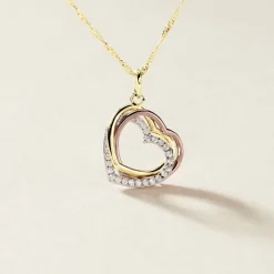 Pendentif Coeur Penche Double Or Tricolore Oxyde De Zirconium-Histoire d'Or Online