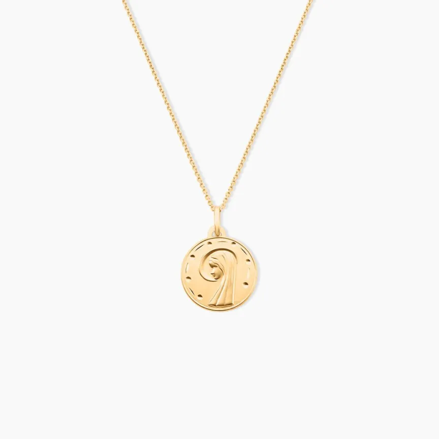 Pendentif Vierge Rond Diamante Or Jaune-Histoire d'Or New